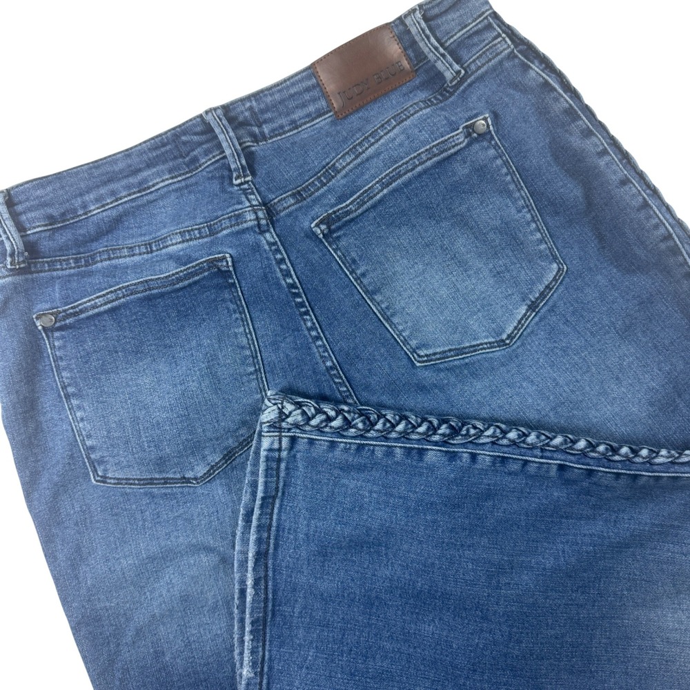 Judy Blue Braided Side Wide Leg Jeans Women Size 15/32 Medium Wash Stretch Denim